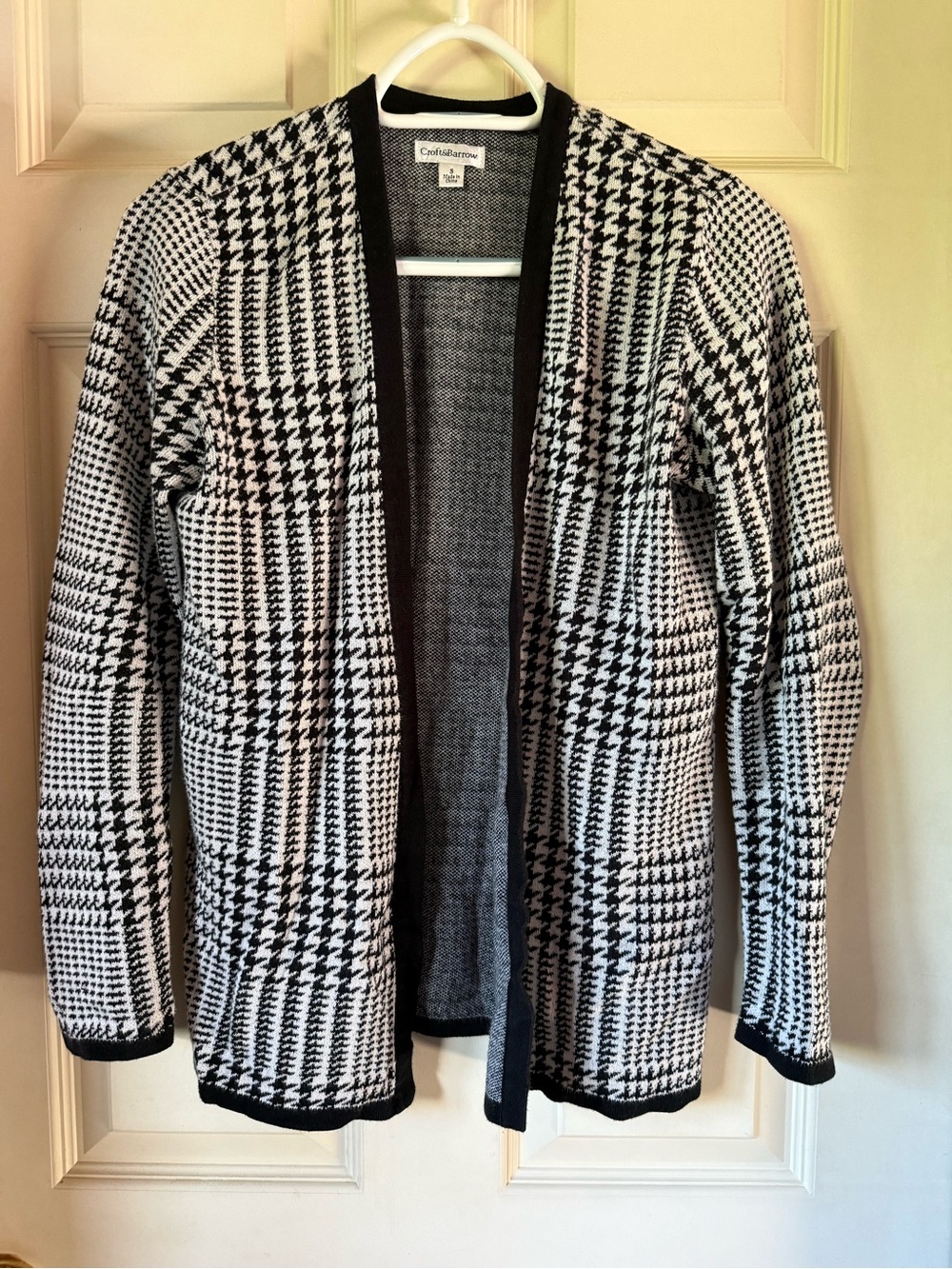 croft & barrow Black and White Houndstooth Open Cardigan